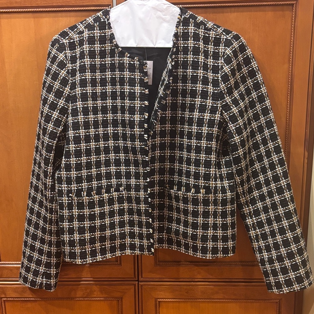 LOFT Black, White and Gold Checkered Blazer